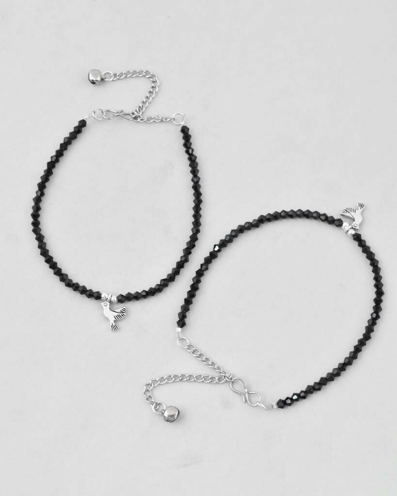 VOJ Set of 2 Bird Black Beads Anklet