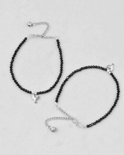 VOJ Set of 2 Bird Black Beads Anklet