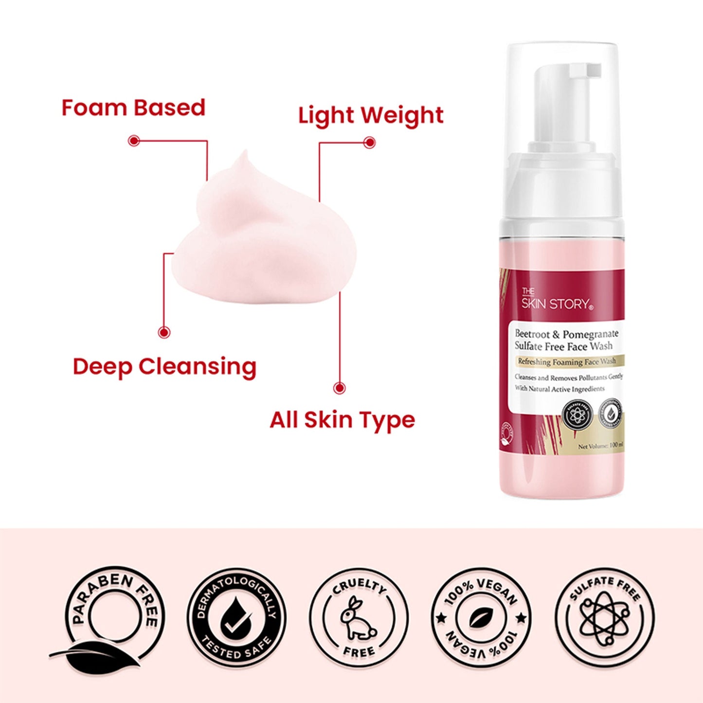 The Skin Story Beetroot Glow Foaming Face Wash For Dark Spots Anti-Aging Cleanses