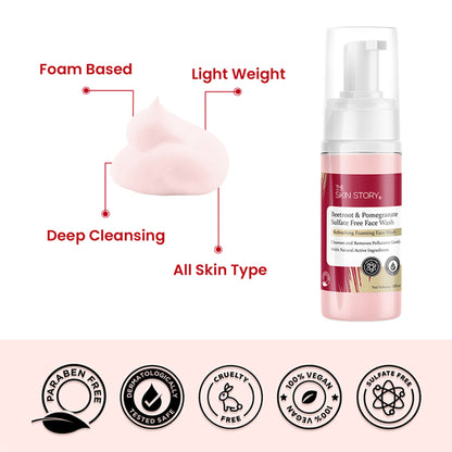 The Skin Story Beetroot Glow Foaming Face Wash For Dark Spots Anti-Aging Cleanses