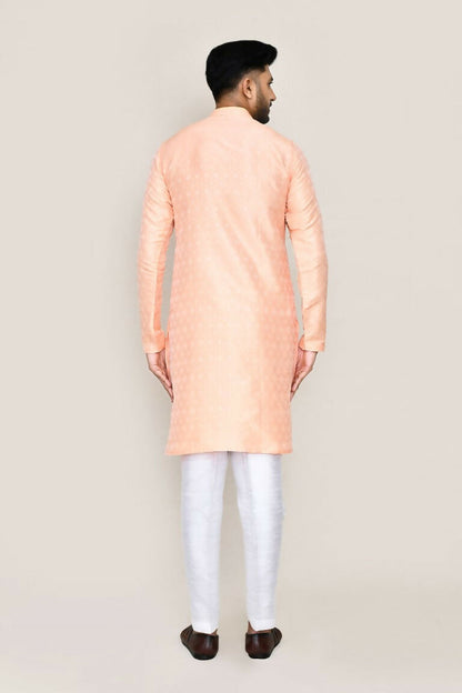 Joban Fashion Peach Colored Jacquard Silk Fabric Kurta With Straight Fit Pant