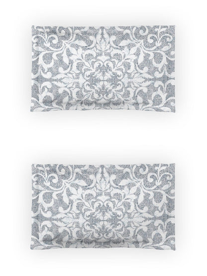 DDecor Blue & White Ethnic Motifs Cotton 140 TC King Bedsheet With 2 Pillow Covers