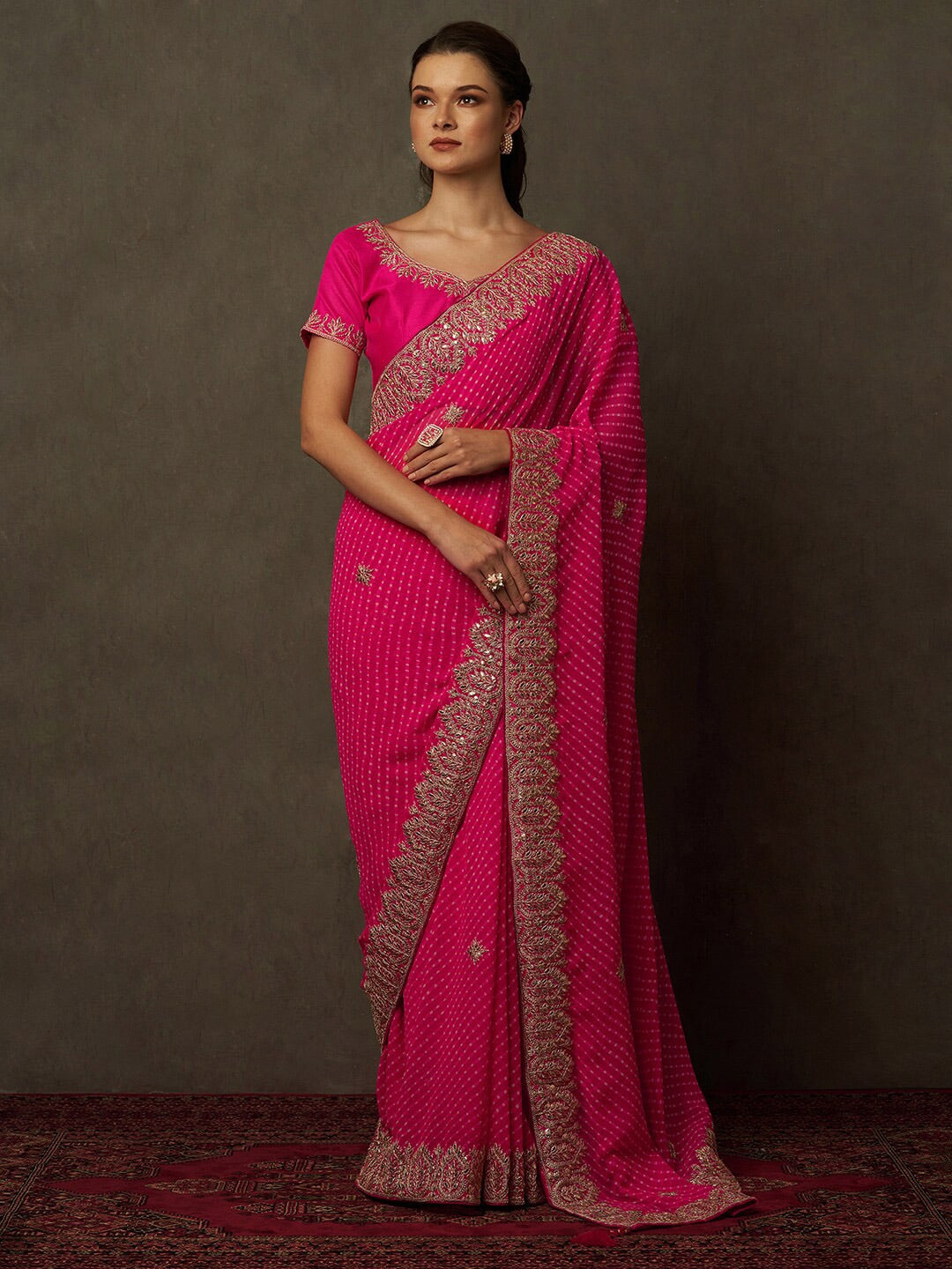 Saree Mall Bandhani Embroidered Pure Georgette Bandhani Sarees