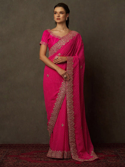 Saree Mall Bandhani Embroidered Pure Georgette Bandhani Sarees
