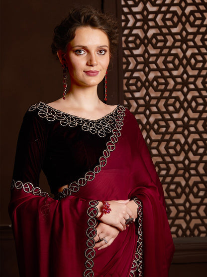 Saree Mall Embellished Border Pure Chiffon Sarees