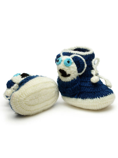 Chutput Kids Woollen Hand Knitted Panda Detailed Booties - Blue