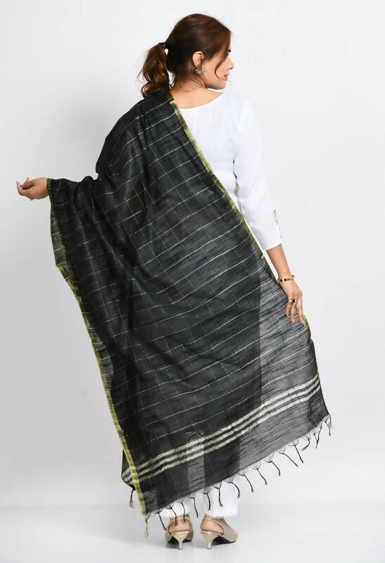 Mominos Fashion Moeza Women's Cotton Zari Box Black Dupatta