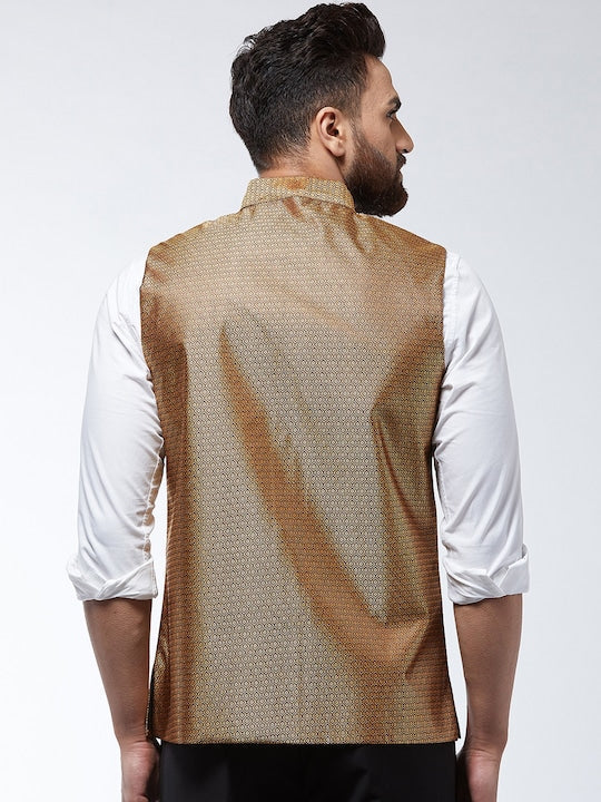 Sojanya Men Copper Coloured Woven Design Nehru Jacket