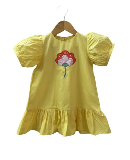 ArthLife Yellow Flower Patch Casual Dress