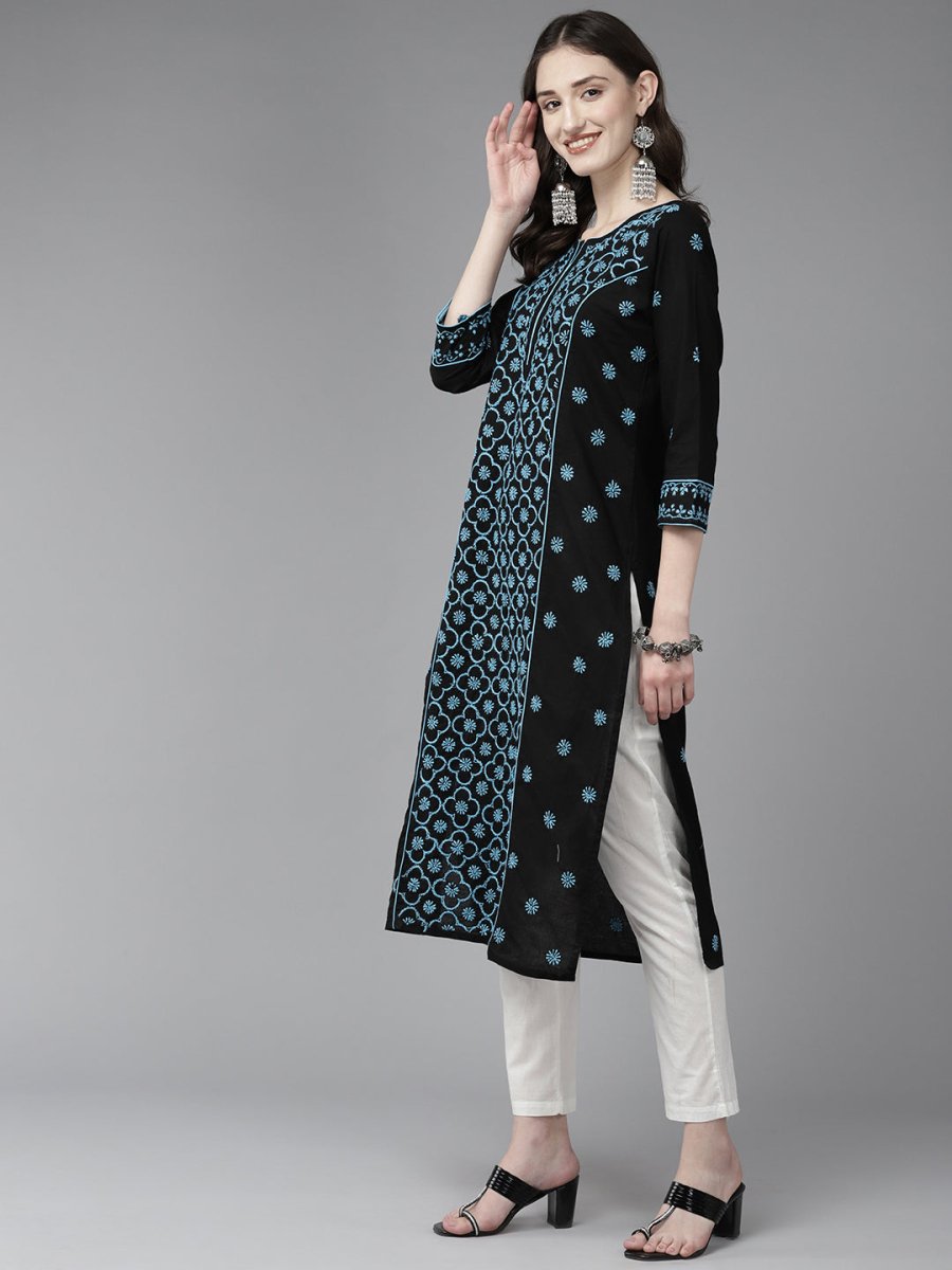 ADA Women Floral Embroidered Cotton Chikankari Kurta
