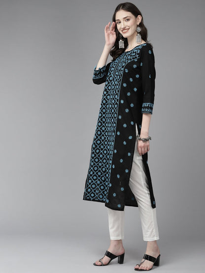 ADA Women Floral Embroidered Cotton Chikankari Kurta