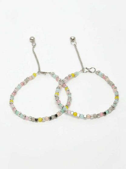 NVR Women Silver Plated Multicolour Artificial Beads Anklet
