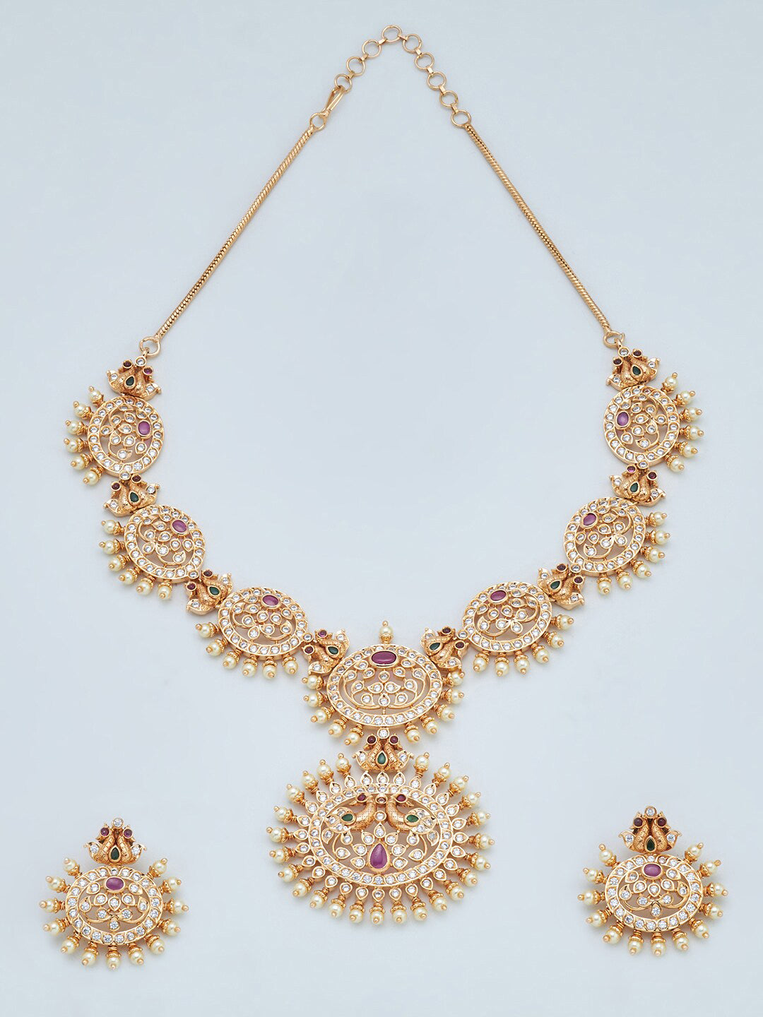 Kushal's Fashion Jewellery Gold-Polished Stone Studded Jewellery Set