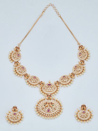 Kushal's Fashion Jewellery Gold-Polished Stone Studded Jewellery Set