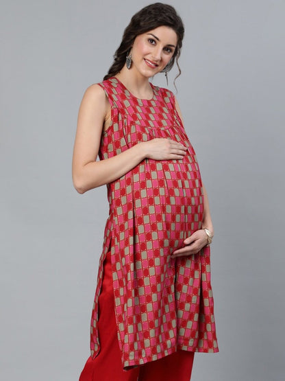 Aks Checked Maternity Kurta