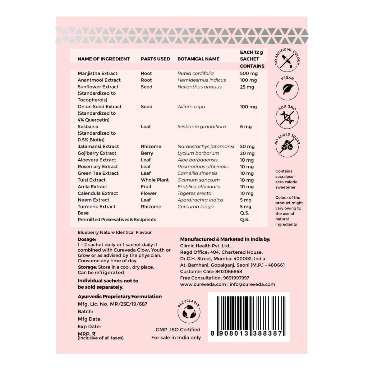 Cureveda Beauty Supplement – Plant-Based Skin, Hair & Nail Support (30 Sachets, 360g)