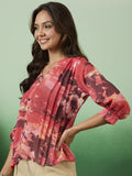 Sangria Floral Printed V-Neck Tops