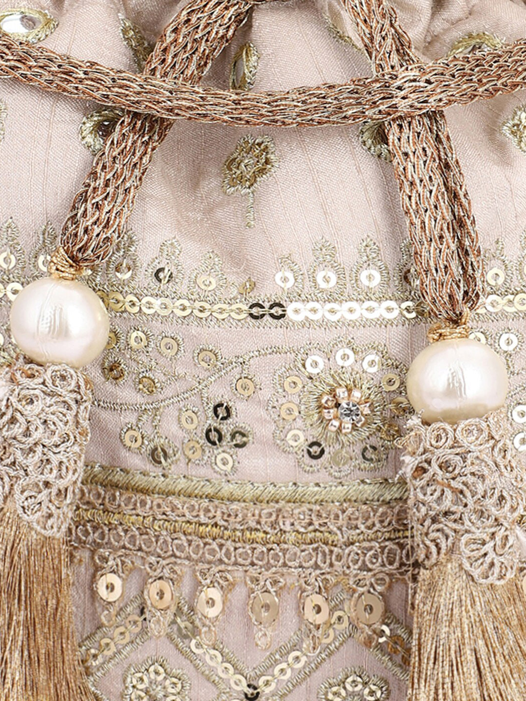 Masq Women Beige & Gold-Toned Embellished Potli