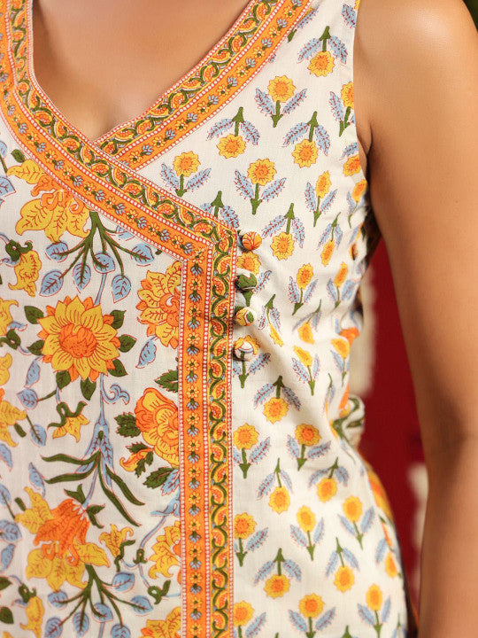 Anayna Floral Printed V-Neck Straight Pure Cotton Kurta With Trousers