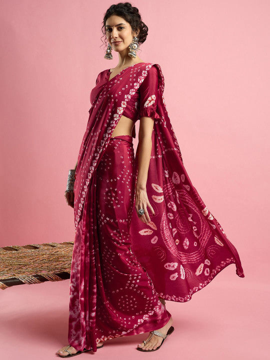 Sangria Ethnic Printed Bandhani Saree With Blouse Piece