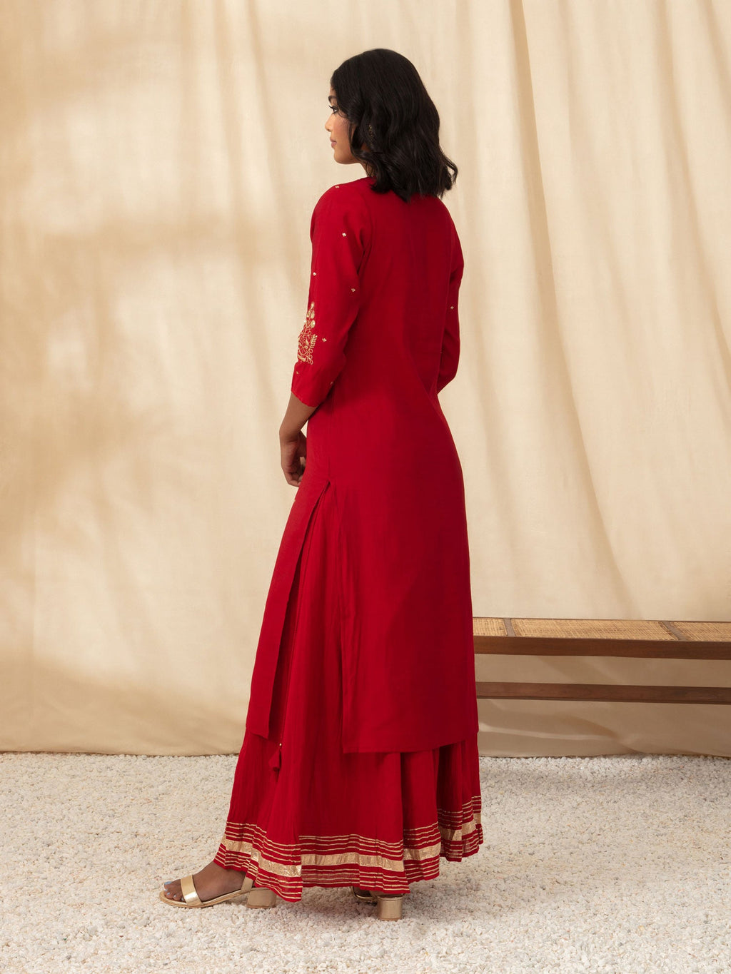 Likha Red Embroidered Kurta Sharara and Dupatta LIKSKD74 (Set of 3) - M