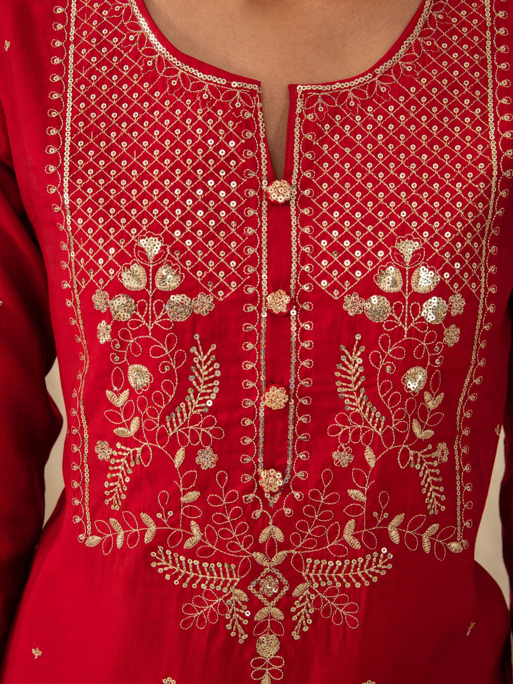 Likha Red Embroidered Kurta Sharara and Dupatta LIKSKD74 (Set of 3) - M