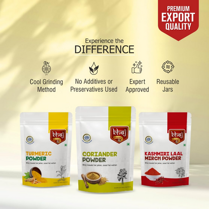 Bhoj Masale Haldi,Dhaniya And Kashmiri Lal Mirch Powder Combo Pack