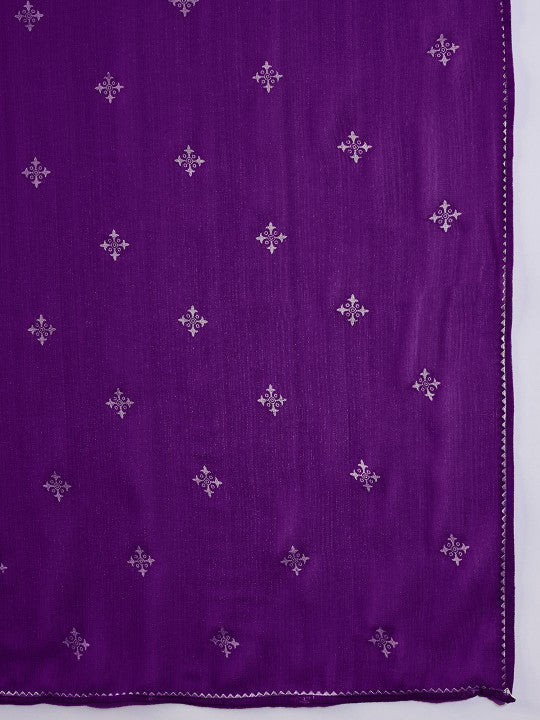 Sangria Zari Sequence Embroidered Naira Cut Kurta With Trousers & Dupatta