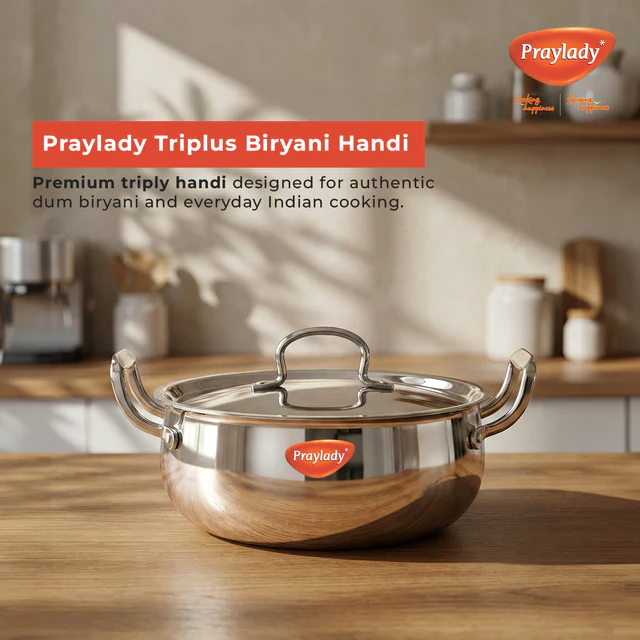 PrayLady Triplus Pro Triply Biryani Handi 24cm 4L Dum Biryani Cooking Pot Patila