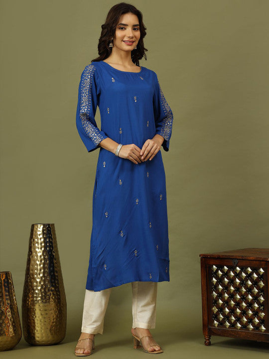 Sangria Women Ethnic Motifs Embroidered Festive Straight Kurta