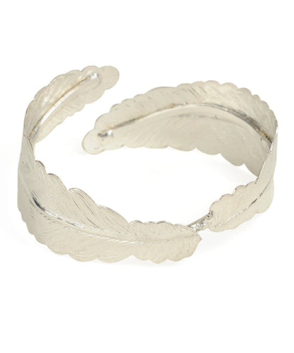 Brass Alloy Siver Plated Leaf Shape Cuff Bangle - The Pari