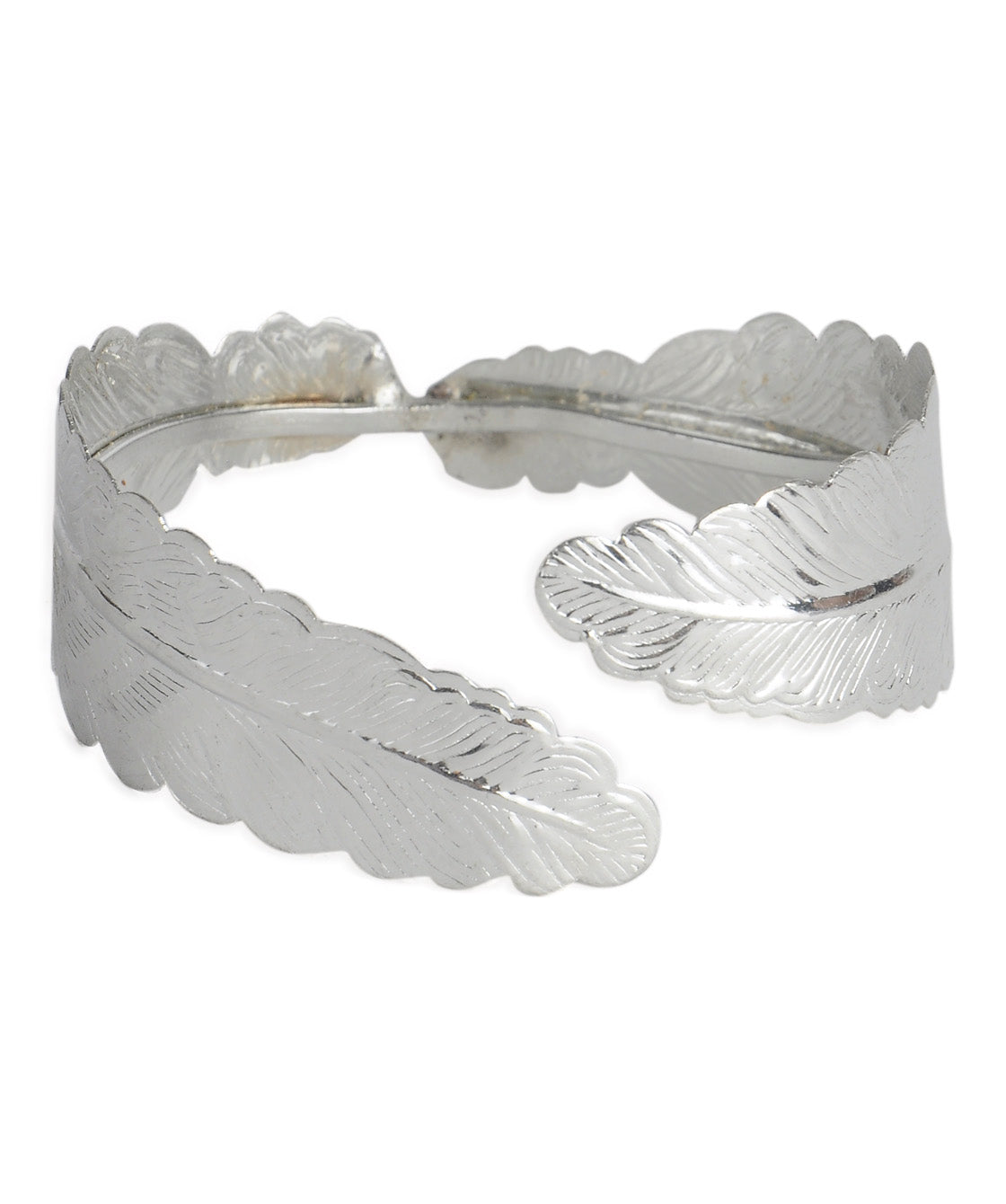 Brass Alloy Siver Plated Leaf Shape Cuff Bangle - The Pari