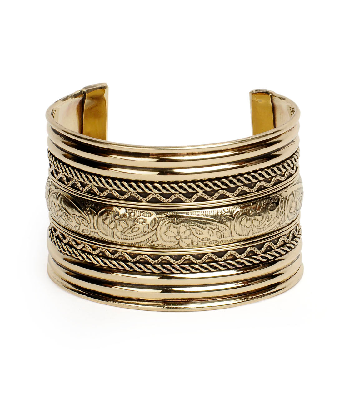 Brass Alloy Classic Engraved Gold Cuff Bangle - The Pari