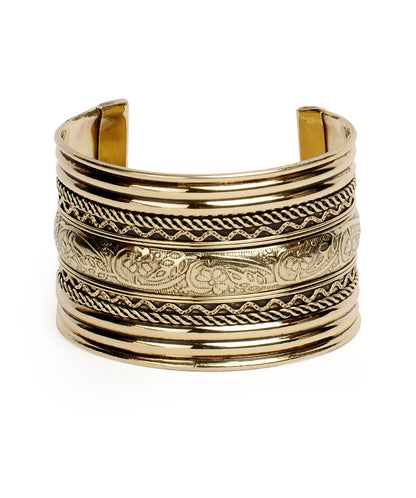 Brass Alloy Classic Engraved Gold Cuff Bangle - The Pari
