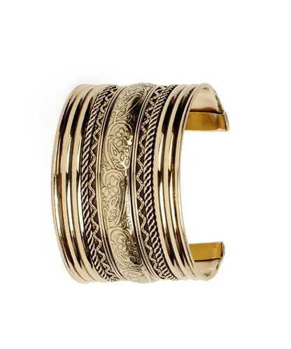 Brass Alloy Classic Engraved Gold Cuff Bangle - The Pari