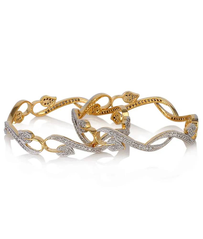 Gold-Polished Alloy Designer American Diamond Bangle Set - The Pari