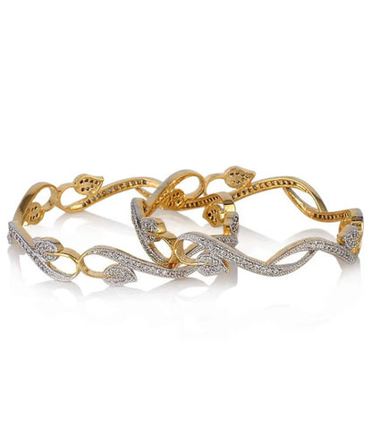 Gold-Polished Alloy Designer American Diamond Bangle Set - The Pari