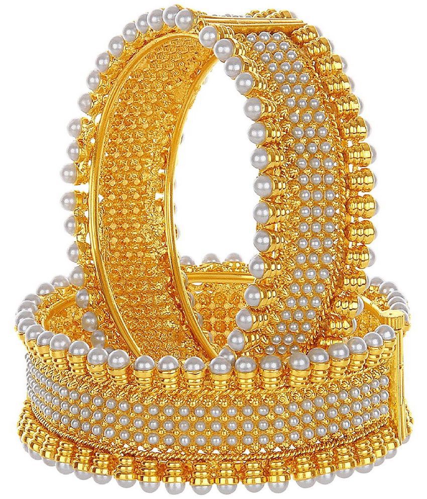 Gold-Polished Alloy Pearl Studded Designer Screw Bangle Set - The Pari