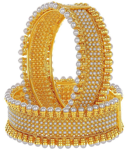 Gold-Polished Alloy Pearl Studded Designer Screw Bangle Set - The Pari