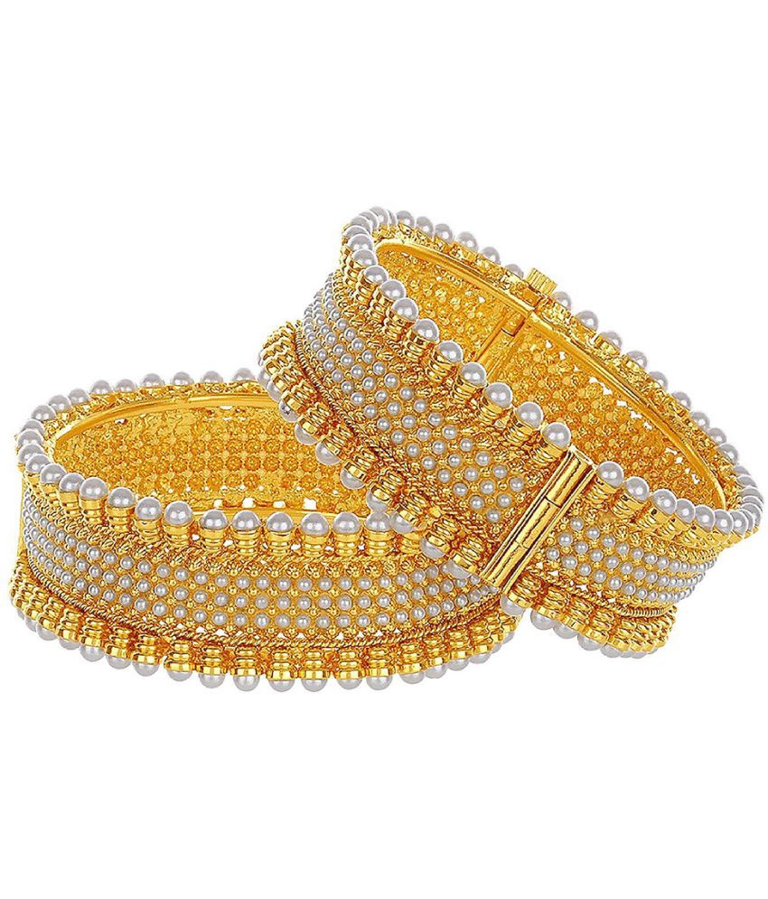 Gold-Polished Alloy Pearl Studded Designer Screw Bangle Set - The Pari
