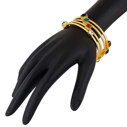Gold-Polished Alloy Multicolor Bangle Set - The Pari