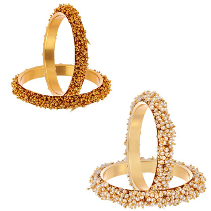Gold-Polished Alloy Combo Of Handmade Gold And Pearl Bangle - The Pari