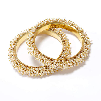 Gold-Polished Alloy Combo Of Handmade Gold And Pearl Bangle - The Pari
