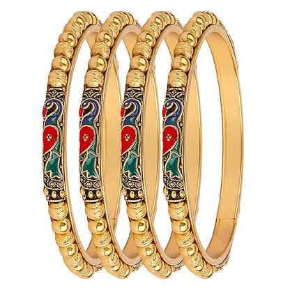 Gold-Polished Alloy Peacock Design Set Of 4 Bangles - The Pari