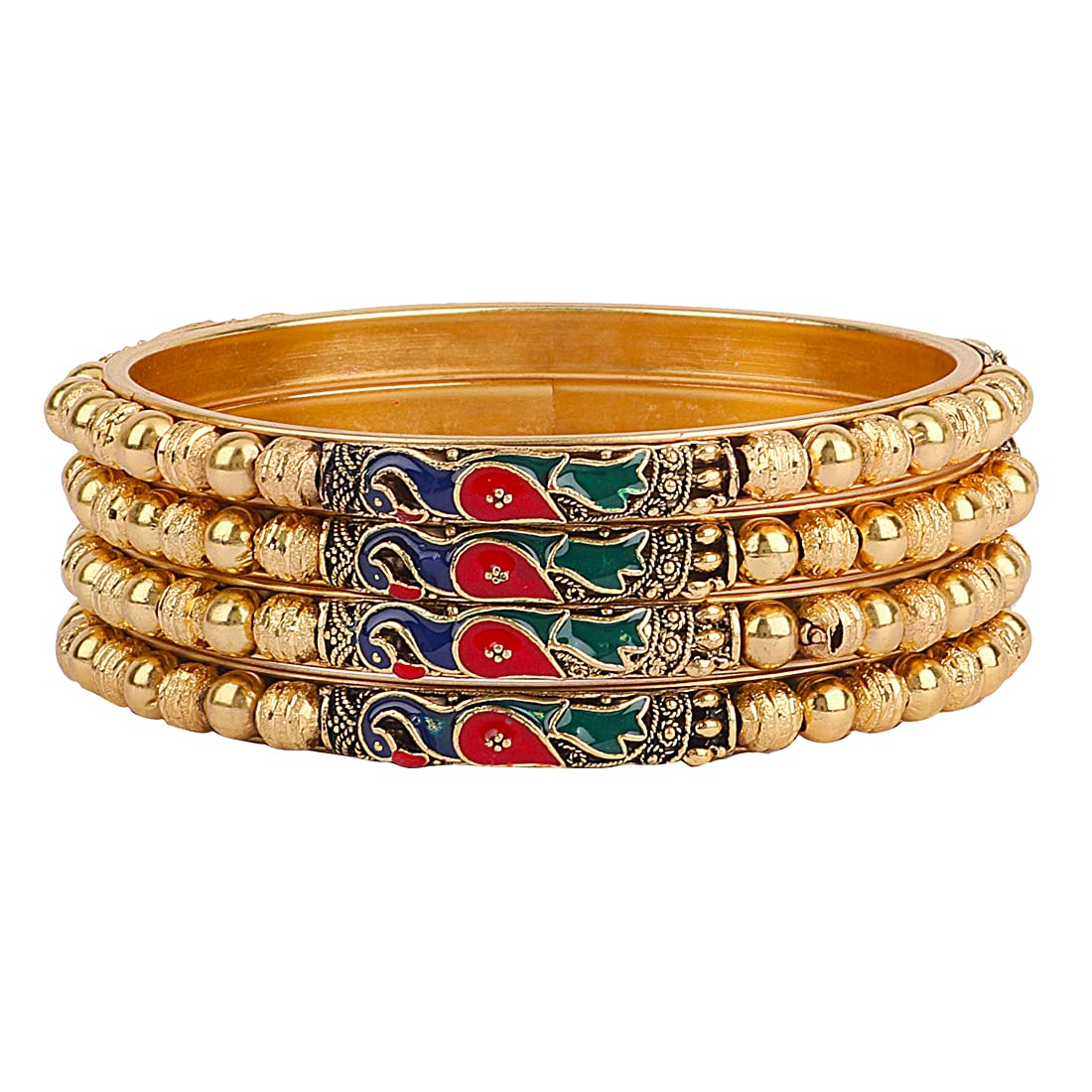 Gold-Polished Alloy Peacock Design Set Of 4 Bangles - The Pari