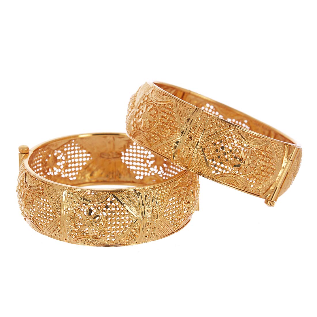 Gold-Polished Alloy Filigree Work Broad Bangles - The Pari