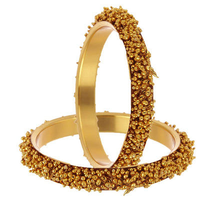 Gold-Polished Alloy Golden Handmade Beaded Bangle Set - The Pari