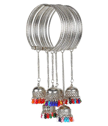 Silver-Plated Alloy Oxidised Bangle With Jhumki Hanging - The Pari