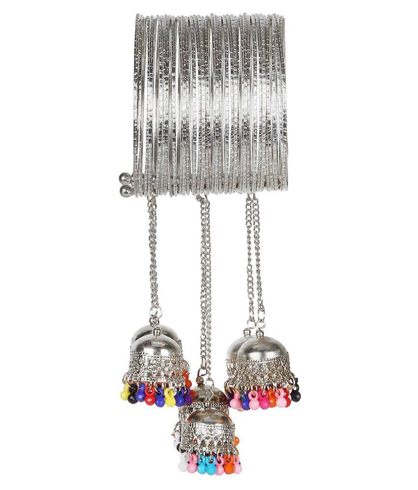 Silver-Plated Alloy Oxidised Bangle With Jhumki Hanging - The Pari