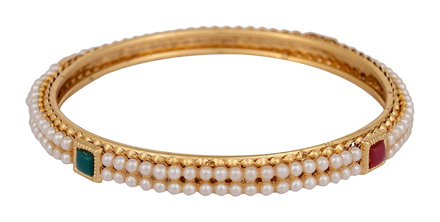 Gold-Polished Alloy Pearl Studded Multi Bangle Set - The Pari